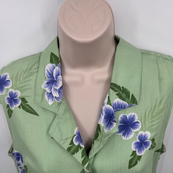 Vintage Hawaiian‎ Maxi Dress Womens 12 Rayon Green Purple Hibiscus Print Beachy - Picture 5 of 9